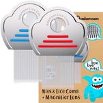 Adamson Lice Comb Duo - Stainless Steel Lice Comb for Kids x 2 - Effective Nit Comb - Lice Combs for Thick Hair - Durable and Easy to Clean - Red and Blue Set