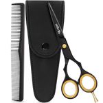 Cigati Hairdressing Scissors with Comb | 6.5 Inch Hair Scissors Stainless Steel Razor Edge Blades | Barber Scissors Professional Salons Hair Cutting Shears for Men, Women & Children (Black, 6.5 inch)