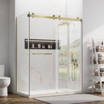 56"-60" W x 32" D x 76" H L-Shape Double Sliding Shower Door,Brushed Gold