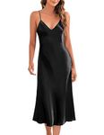 Marvmys Satin Nightdress for Women UK Long Negligees Strap Chemise Nighties for Ladies V Neck Full Slips Sleepwear Black L