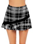 Ekouaer Tennis Skirts for Women Pleated Athletic Golf Skorts Skirt with Shorts Pockets Lightweight Running Workout Skirt, Black Plaid, Small