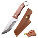 Doklasu Japanese Small Chef's Knife 4 inch Full Tang Cooking Knvies Handmade Forged Boning Knife High Carbon Steel BBQ Meat Knife with Leather Sheath and Wood Handle