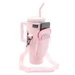 BOZ Water Bottle Carrier Bag with Phone Pocket - 40oz/1.2L Tumbler Carrier with Strap, Adjustable Water Bottle Holder, Sling Bag, Neoprene Protection, Water Bottle Holder with Strap (Pink)