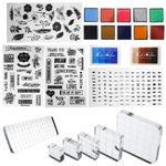 Tysun 22 Pcs Acrylic Stamp Blocks Set Include 6 Stamp Blocks Acrylic Stamping Clear Block, 4 Transparent Silicone Clear Stamps Seal, 12 Craft Ink Pad Stamp Pad for Scrapbooking Craft Making