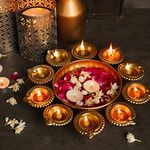 Tied Ribbons Urli Bowl with 10 Attached Oil Diyas for Floating Flowers and Tealight Candles (29 cm x 5 cm) - Diwali Decoration Items for Home Decor - Diwali Decor - Diwali Gifts