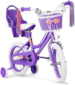 Glaf Kids Bike for Girls Boys Ages 3-9 Years, 12 14 16 Inch Girls Bike with Doll Bike Seat, Kids Bicycle with Training Wheels and Basket, Boys Bikes(14 inch,Purple)