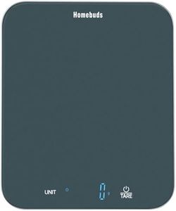 Homebuds Báscula Cocina, Balanza Cocina de 15kg, Pesa Gramos y Onzas con Precisión de 1g/0,1oz para Hornear y Cocinar, Pantalla LED, 3*AAA Incluidas, Vidrio Templado, Azul