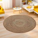 Kuber Industries 4x4 Feet Round Jute Rug & Carpet for Home/Bedroom | Aesthetic & Natural Looking Floor Rugs for Living Room | Spirals - Light Brown