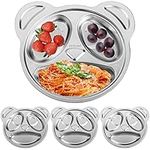 Lyellfe Set of 4 Stainless Steel Divided Plates, 3 Sections Unbreakable Dinner Plates, Cute Panda Shape Divided Plates for Picky Eaters, Lunch, Camping