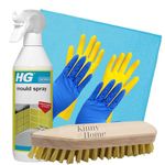 KinnyHome Bathroom Cleaning Kit with HG Mould Spray 500ml - Mould and Mildew Remover Bundle, Includes Scrubbing Brush, Microfiber Cloth, Gloves