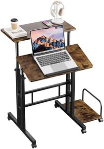 Dripex Height Adjustable Desk with wheels Sit-Stand Computer Desk Rolling Mobile Office Writing Table Riser Standing Workstation for Home Office Rustic Brown, L60xW60xH68-115cm