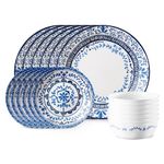 Corelle Portofino Round Dinnerware Set for 6 | Service for 6, 18 Piece Set | Easy-to-Clean Plates and Bowls | Proudly Made in The USA | Triple Layer Strong Glass is Resistant to Chips and Cracks