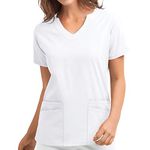 Womens Scrubs Nursing Utility Shirt Healthcare Tunic Wrap Mock Short Sleeve Carers Uniform Scrub Tops for Women UK Short Sleeve Healthcare Tunic V Neck Nurses Top Solid Color Carers Uniform White