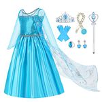 Gridamea Elsa Dress Up for Girls-Frozen 2 Princess Costume for Kids with Crown,Wand,Braids,Rings,Earrings,Gloves for Party/Cosplay/Wedding 2-3 Years