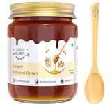 Farm Naturelle - Healthy Ginger Infused Honey 1kg |100% Pure Honey| Raw & Unfiltered|Unprocessed|Lab Tested Honey In Glass Jar with Engraved Virgin Wooden Spoon
