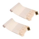 Turkish Hand Towel Set of 2 - Beige Hand Towels for Kitchen and Bathroom - 50x100cm, 20x40 Inches Prewashed Absorbent Peshtemal Decorative Towel for Face, Hand, Hair, Yoga, Gym, Dishcloth, Tea Towel