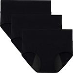 INNERSY Women's Menstrual Period Panties Hi-Waist Leak-Proof Cotton Briefs 3-Pack(Black with Dark Lining,X-Large)