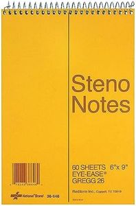 Rediform National Steno Notebook with Brown Board Cover, Green Eye-Ease Paper, Gregg Ruled, 6" x 9", 60 Sheets (36646)