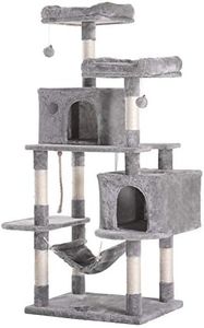 Hey-brother Large Multi-Level Cat Tree Condo Furniture with Sisal-Covered Scratching Posts, 2 Bigger Plush Condos, Perch Hammock for Kittens, Cats and Pets Light Gray MPJ020W