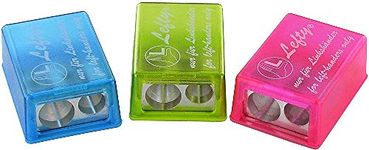 Kum 105.34.21 2-in-1 Magnesium Alloy Left Handed Rectangular Pencil Sharpener with Pencil-Hole Cap, Colors Vary