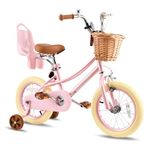 RULLY 16" Girls Bike with Doll Seat for Age 4 5 6 Years Old Toddlers and Child, 12 Inch Kids Bike with Training Wheels & Basket, Pink