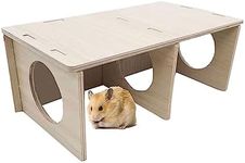 Hamiledyi Wooden Hamsters 2-Chamber Hideout-Tunnel Multi Chamber Exploring Toy Hamster Exploring Labyrinth Tunnel Toy for Hamsters Mice