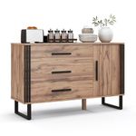 TANGZON Storage Cabinet, Wooden Kitchen Sideboard with 3 Drawers, Adjustable Shelf & U-shaped Metal Legs, Floor Standing Buffet Cupboard Unit for Dining Living Room Hallway