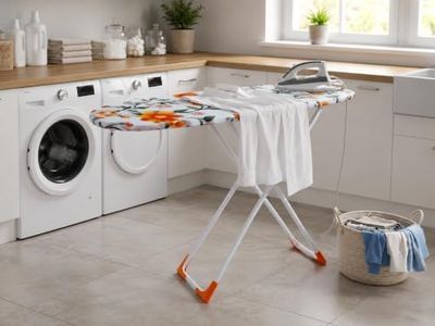 FLIPZON Premium Wooden 13" Turbo Ironing Board with Heatproof Iron Holder | Foldable & Height Adjustable | Sturdy Metal Frame | Cotton Cover | Compact Space Saving Design (Blooming Orange)