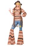 Smiffys Harmony Hippie Costume, Multi-Coloured with Top, Flares and Waistcoat, 1970's Disco Fancy Dress, Adult Dress Up Costumes