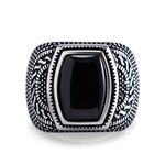 555Jewelry Classic Stainless Steel Rings for Men, Retro Vintage Celtic Seal Rectangle Black Onyx Ring for Men, Signet Ring for Men, Mens Stone Ring Band, Silver, Size Q