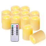 IMAGE Flameless Votive Candles,12 Pack 1.5 x 2 Inch Flickering 3D Wicks Battery Operated Candles,250+ Hours Long Lasting LED Tea Lights with Remote Timer for Christmas Wedding Home Decor,Warm Yellow