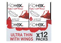 Kotex Ultra Thin Sanitary Towels with Wings, Super Plus Absorbency Towels - 12 Packs x 12 Sanitary Pads (144 Pads Total)