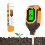 Caewous Soil PH Tester 4 in 1, Soil Meter PH Meter, Soil Tester displays PH Value/Temperature/Moisture/Light Intensity for Plants, Garden, Farm, Lawn, Indoor and Outdoor