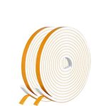 Weather Stripping Self Adhesive Foam Tape 6mm(W) x 3mm(T) Window Door Draught Excluder SoundProof Weather Strip Tape Seals for Gap Seal,2 Rolls, Total 20M Long White