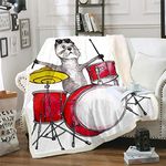 Castle Fairy Grey Beaver Drummer Sherpa Blanket Couch Sofa Chair Bed Red Drum Kit Animals Music Flannel Throw White Background Warmly Blanket Size(50inchx60inch)