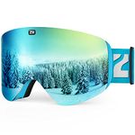 ZIONOR X11 Ski Snowboard Snow Goggles with Magnetic Interchangeable Cylindrical Lens Anti-fog UV Protection for Men Women Adult （Blue Frame RevoWhiteIceBlue Lens）