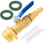 Brass RV Winterize Blowout Adapter,1/4 Inch Male Quick Connecting Plug and 3/4 Inch Male GHT Thread,With Ball Valve and Washers For Blow Out Water to Winterize Sprinkler Systems