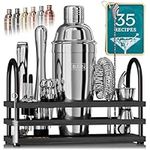 BARE BARREL® Cocktail Kit | Mixology Bartender Kit | 14-Piece Cocktail Shaker Set | Home Bartending Tool Kit Bar Accessories | Incl. 35 Recipe Cards | Gift Set (675ml Martini, Black Silver.)