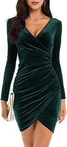 Niwicee Abito da Sera Donna Vestito Velluto Maniche Lunghe Scollo a V Abiti Tubino Elegante Raffinata Sexy Vestiti Sera Capodanno Abito da Cocktail Vestito Donna Invernale-E-Verde Oliva-XL