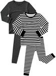 JunNeng Bamboo Viscose Toddler Boys Striped Pajamas 4 Pcs Black Set 3-4T
