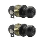 Probrico (2 Pack) Matte Black Privacy Door Knobs Keyless Interior Locks for Bedroom or Bathroom, Modern Flat Ball Keyless Door Handles