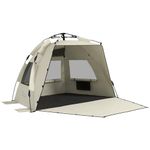 Outsunny Pop Up Tent Beach Tent for 2-3 Person, UPF15+ Easy Set Up Sun Shelter with Extended Floor, Sandbags, Mesh Windows and Carry Bag, Khaki