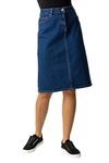 Roman Originals Denim Skirt with Pockets for Women UK - Ladies Jean Skirts Cotton Stretch Mid Wash Fitted A Line Casual Smart Work Office Knee Length Flattering Slimming - Indigo - Size 12