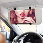 Car Mirror Visor Cosmetic Car Makeup Mirror for Car Visor, Large Car Vanity Mirror Sun-Shading Cosmetic Mirror for Car Truck SUV Rear View Mirror Sun, Shading Cosmetic Mirror with Straps. (Black)