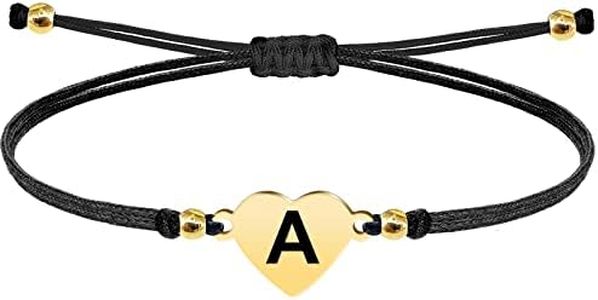 cotigo-Pulsera Letra Inicial A de Acero Inoxidable con Hilo Encerado-Pulsera Mujer o Hombre con Inicial de Nombre-Pulsera Corazón con Letra -Regalo para Madre, Hija, Amiga, Novia (A-Dorado)