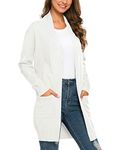 PCEAIIH Women Casual Open Front Cardigans Long Sleeve Knitted Longline Cardigan Soft Knitwear Sweater with Pockets S White