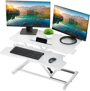 TechOrbits Standing Desk Converter - 37 Inch Adjustable Sit to Stand Up Desk Workstation, MDF Wood, Ergonomic Desk Riser with Keyboard Tray, Desktop Riser for Home Office Computer Laptop, White 37"