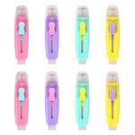 Waremew 8 Pcs Creative Retractable Pencil Erasers with Brush, Colored Push-pull Rubber Eraser for Students Kids School Office Pencils Painting Drawing Gift Supplies