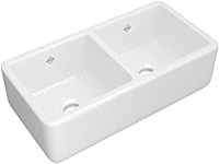 ROHL RC3719WH 36-5/8-Inch by 18-1/2-Inch by 10-1/2-Inch O.D. Shaws Farnworth Double Bowl Fireclay Apron Kitchen Sink, White