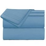 Nestl Bedding Soft Sheets Set – 4 Piece Bed Sheet Set, 3-Line Design Pillowcases – Wrinkle Free – 8”–12” Fitted Sheet for Low Profile – RV Short Queen, Blue Heaven